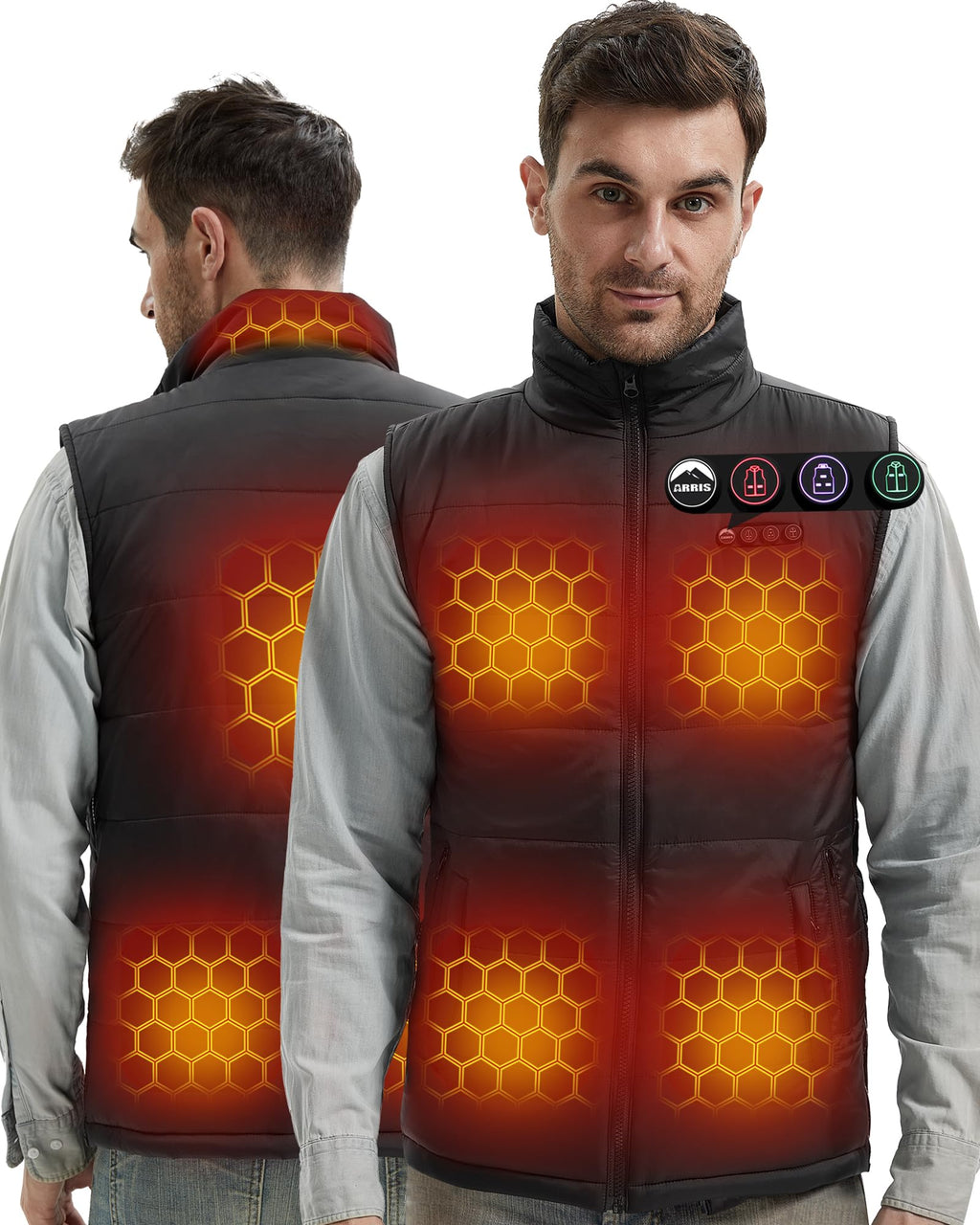 ARRIS Graphene-Enhanced Heated Vest with Patented Size Adjustable Design 7.4V Electric Heating Vest with Battery and Charger for Men and Women