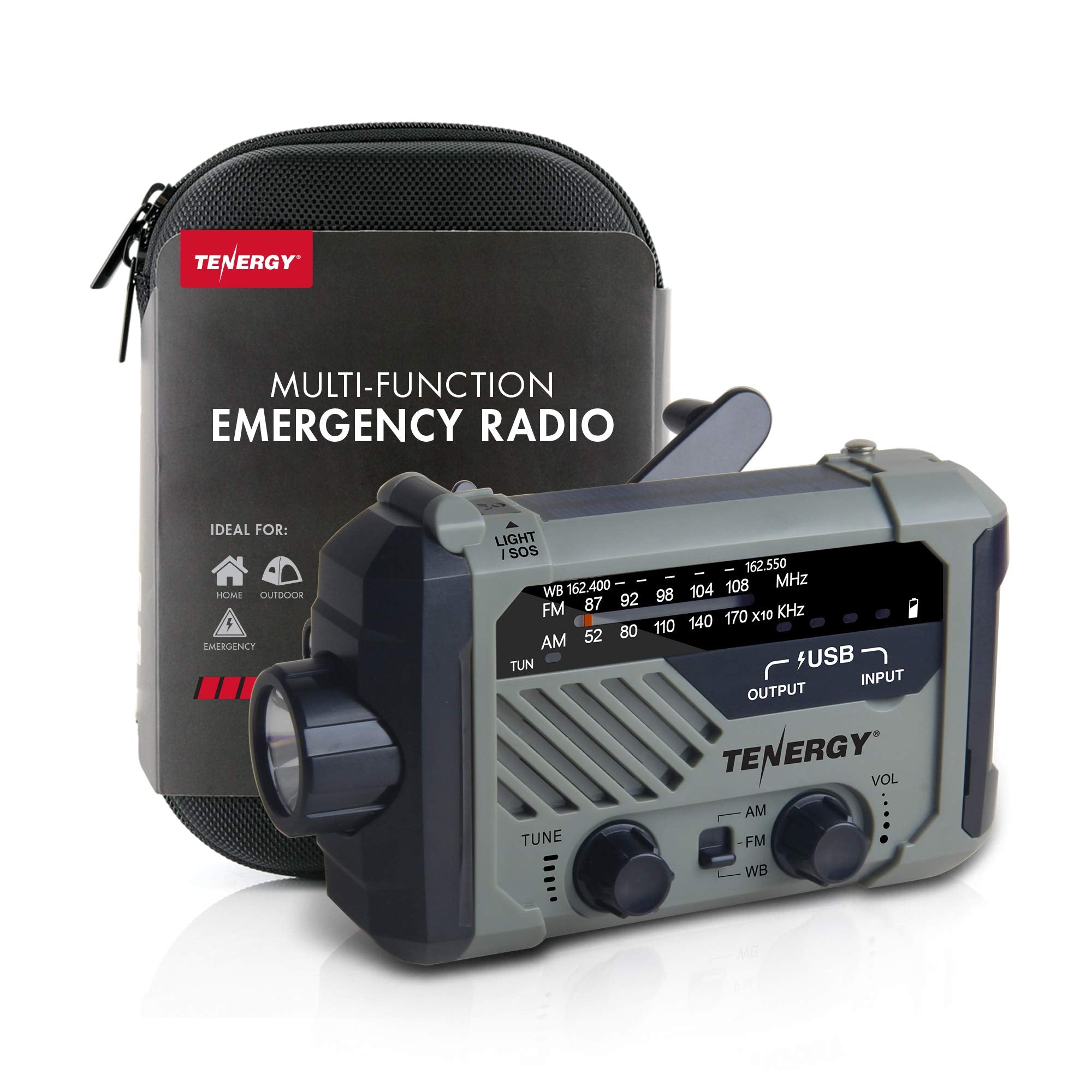 Tenergy Multifunctional Hand Crank Weather Radio with LED Flashlights SOS Alarm Cell Phone Charger AM/FM/NOAA Radio Frequencies Ideal for Emergencies