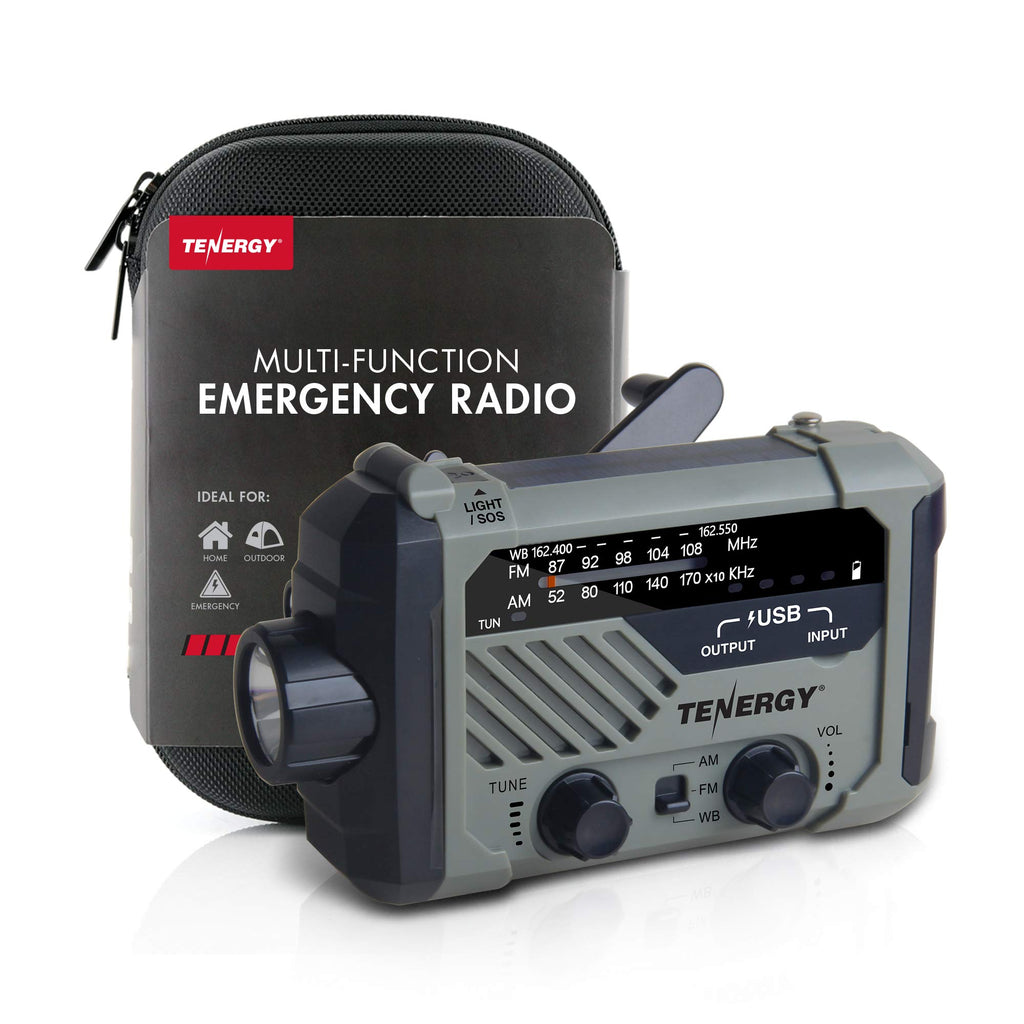 Tenergy Multifunctional Hand Crank Weather Radio with LED Flashlights SOS Alarm Cell Phone Charger AM/FM/NOAA Radio Frequencies Ideal for Emergencies