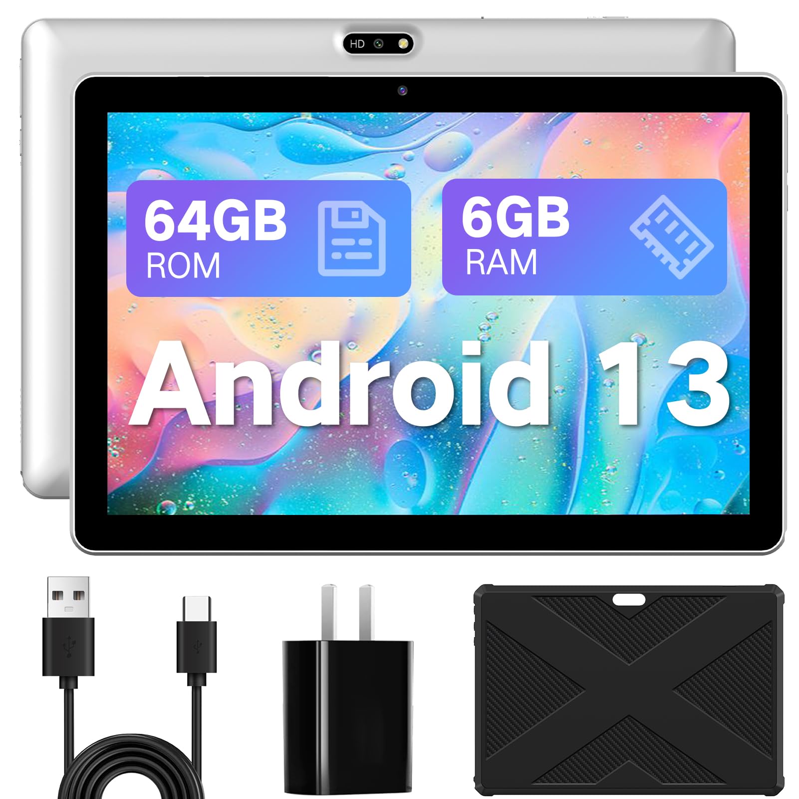 JUNYANG Tablet 10.1 inch Android 13 Tablets 2024 Cellular Tablets with SIM Card Slot 4G LTE Tablet & Phone (Makes Calls) 6GB+64GB Support 1TB Expand Tablet with Case 5G WiFi Tablet