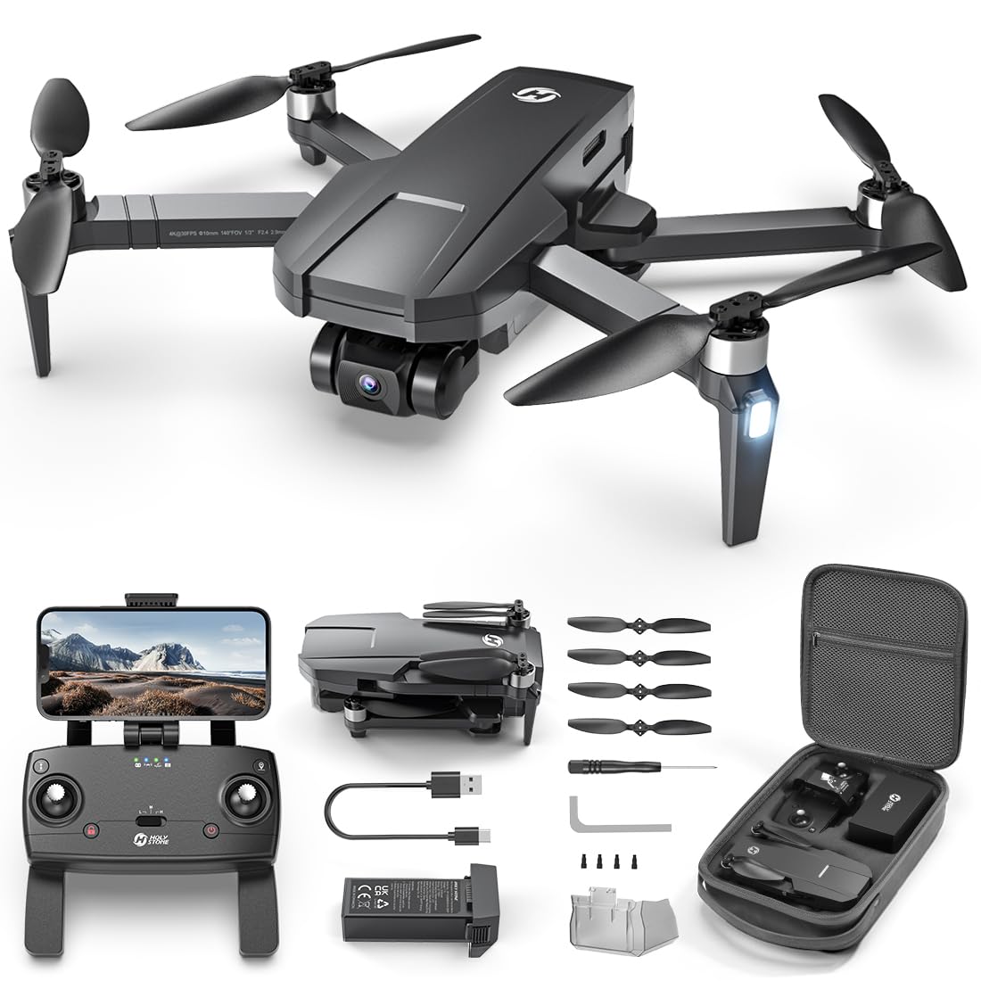 Holy Stone HS720R 3 Axis Gimbal GPS Drones with Camera for Adults 4K EIS; FPV RC Drone Foldable Quadcopter with 10000 Feet Video Transmission Control Range Brushless Motor Follow Me Auto Return